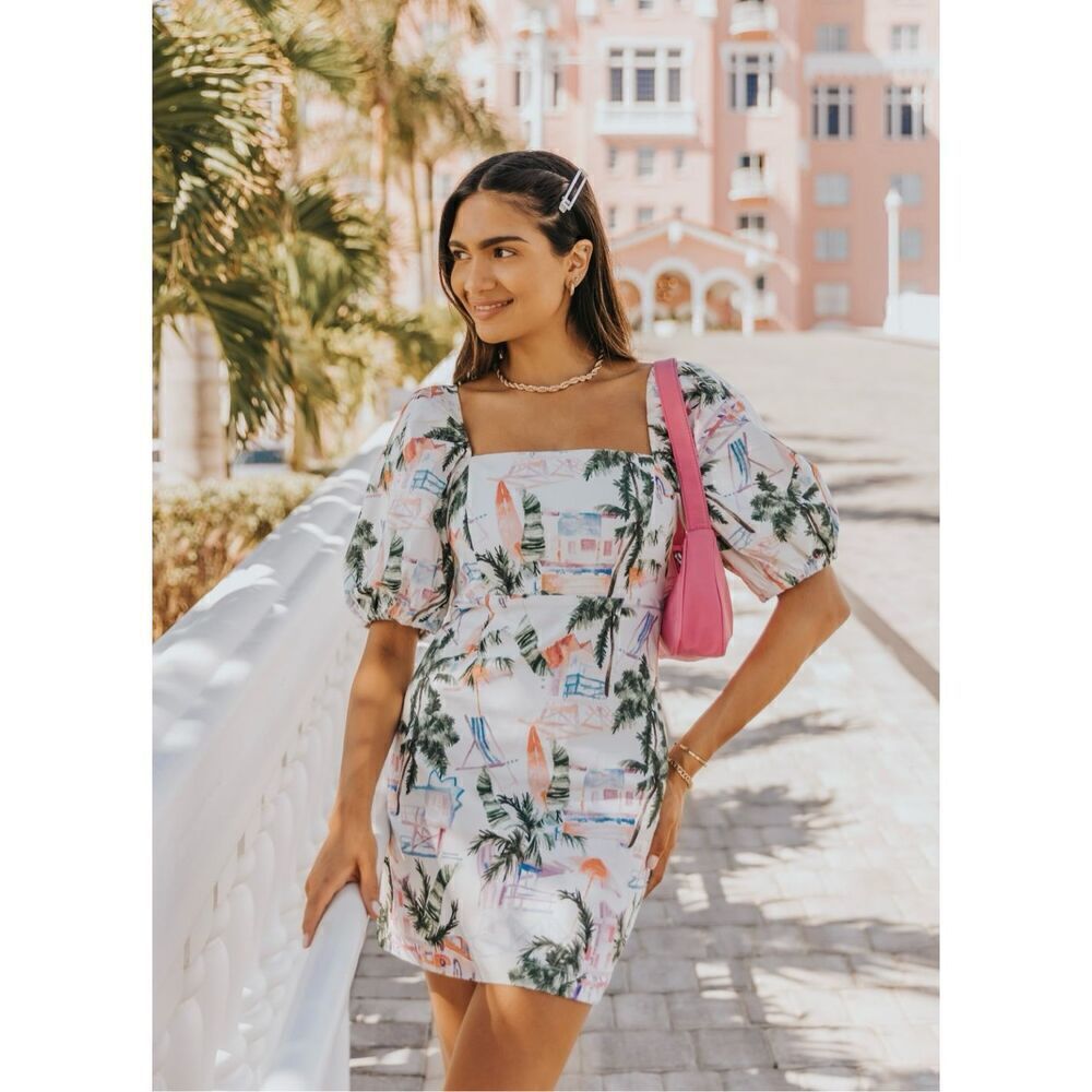The Shore Brand Santa Clara‎ Puffed Sleeve Tropical Mini Dress Size Small